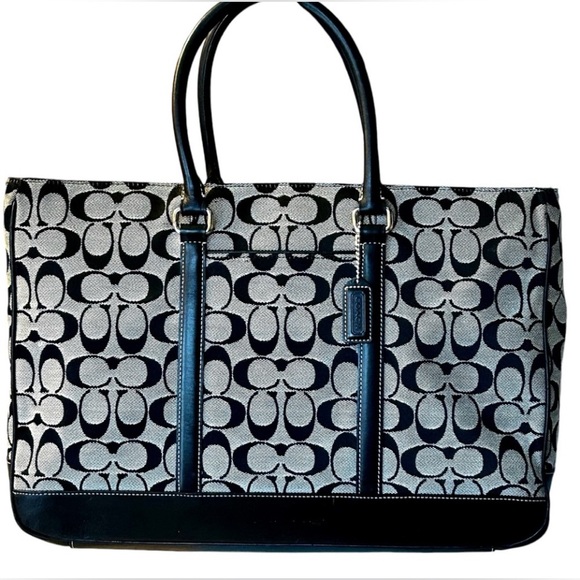 Coach signature monogram briefcase style bag black soft leather mint condition - Picture 2 of 10